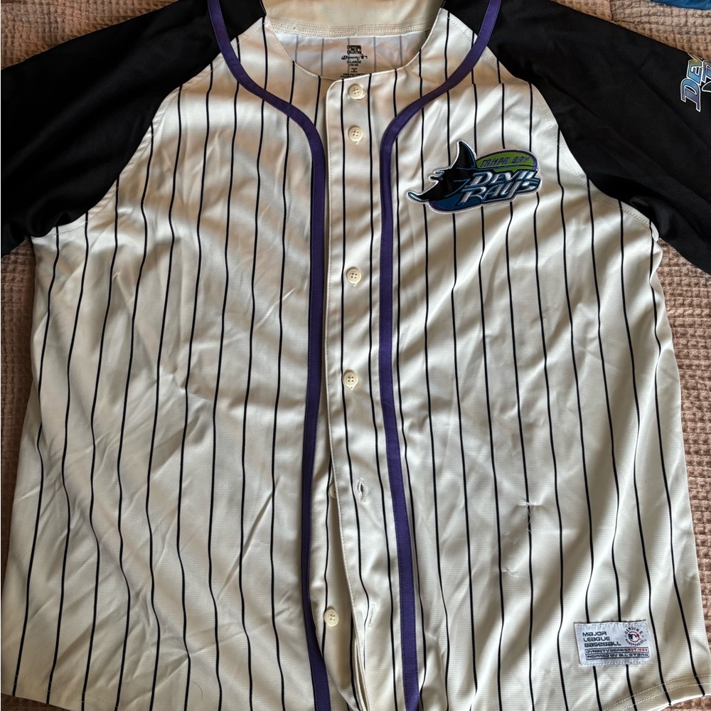 Tampa Bay Devil Rays Black and White Pinstripe Baseball Jersey